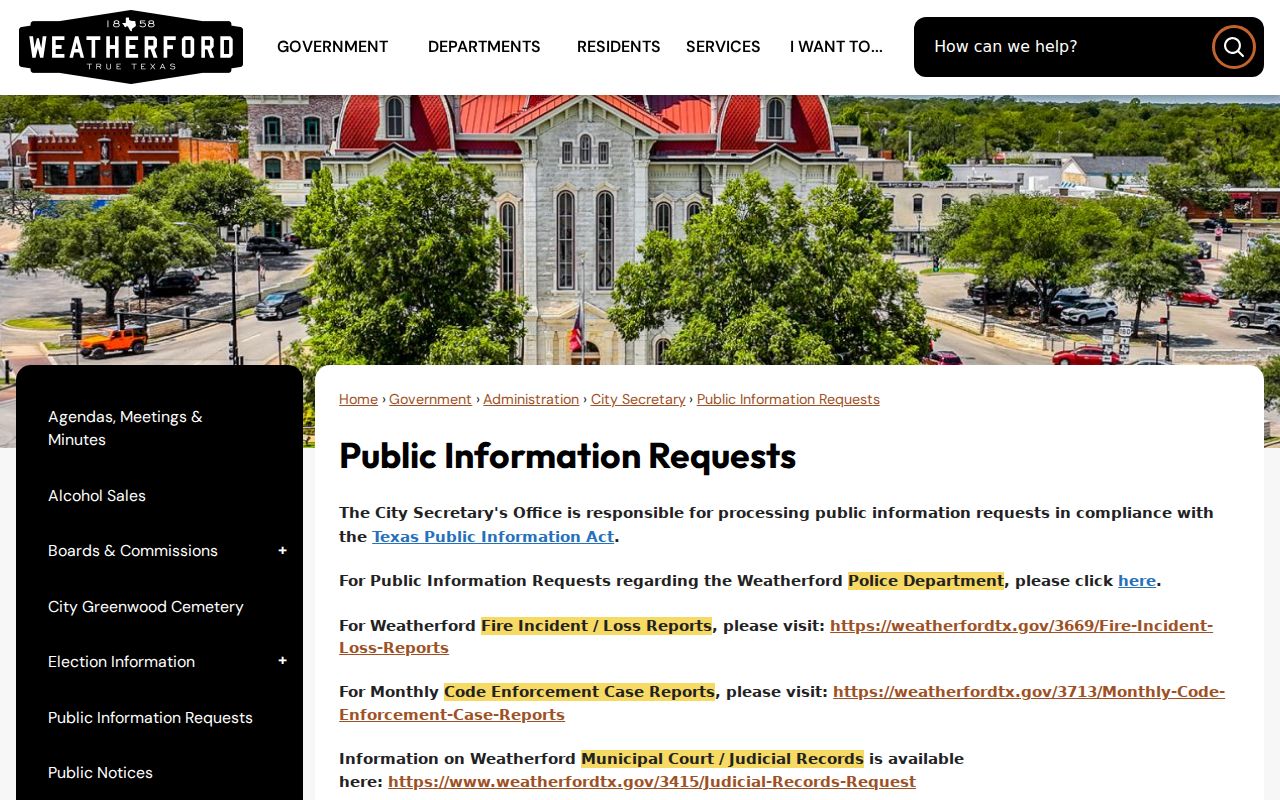 Weatherford residents directory public information request portal