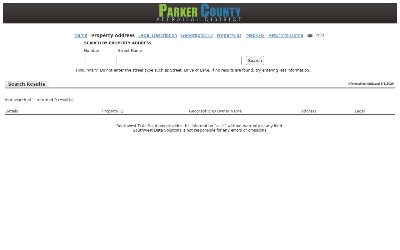 Weatherford residents directory Parker CAD address search