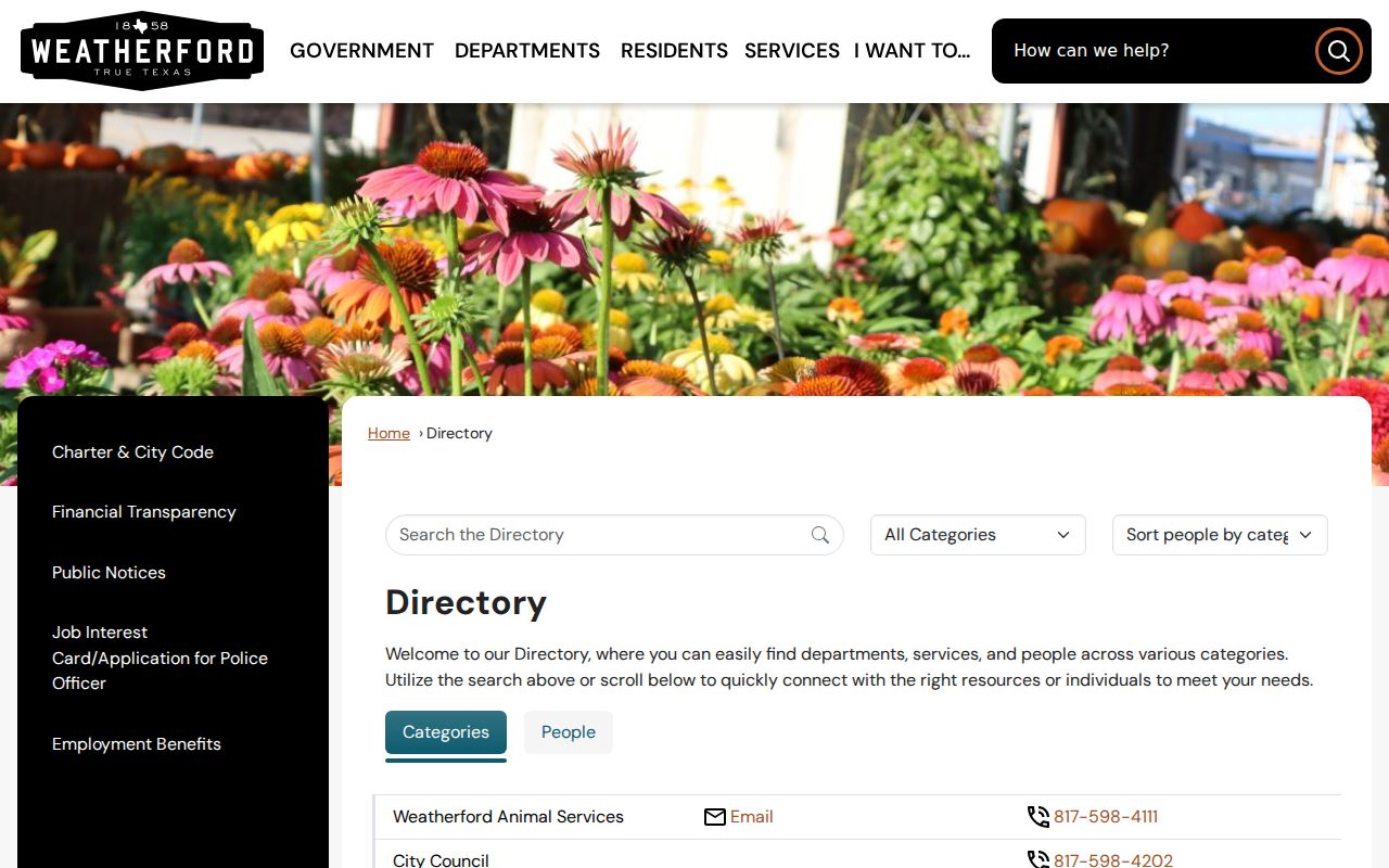 Weatherford residents directory Weatherford municipal directory