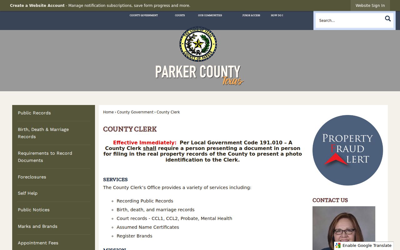 Weatherford residents directory Parker County Clerk records office