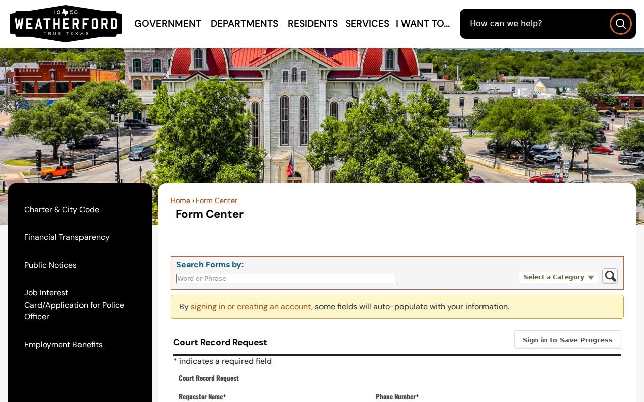Weatherford neighbors reference showing the municipal court disclosure request form