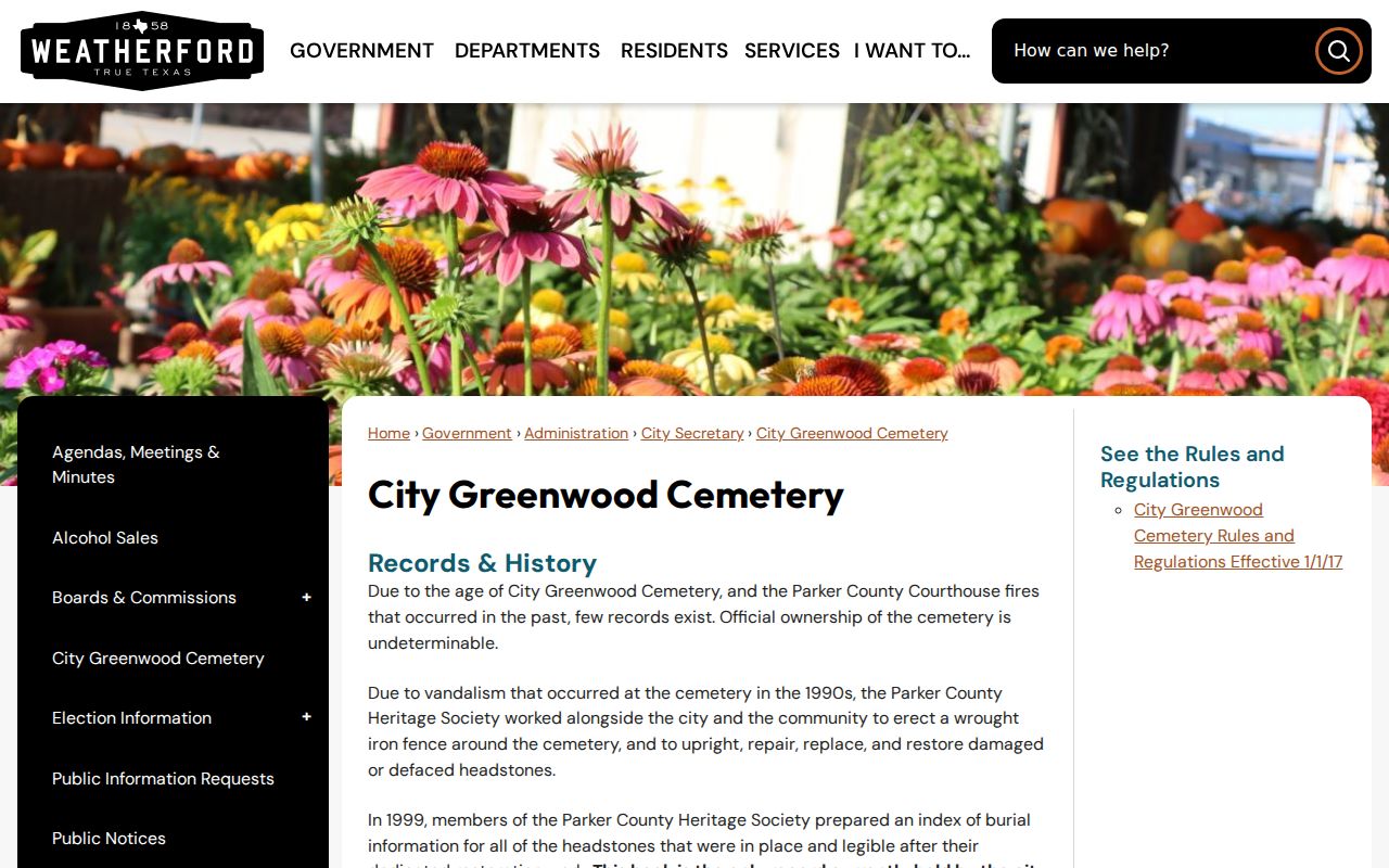 Weatherford previous residents research through Weatherford Greenwood Cemetery records