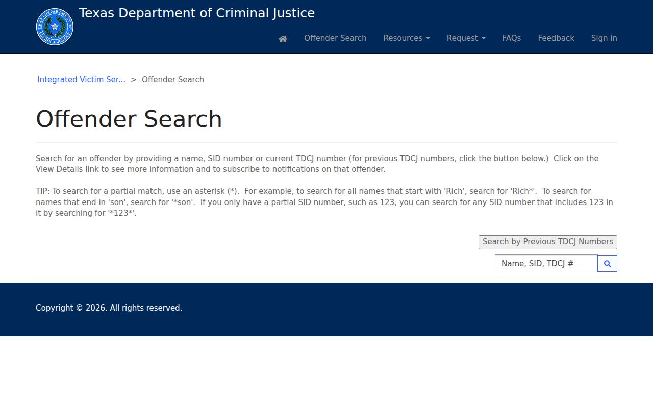 Weatherford resident lookup reference showing the Texas TDCJ offender search