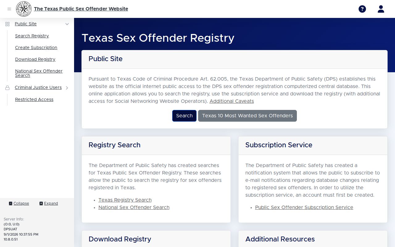 Weatherford resident lookup reference showing the Texas DPS public registry search