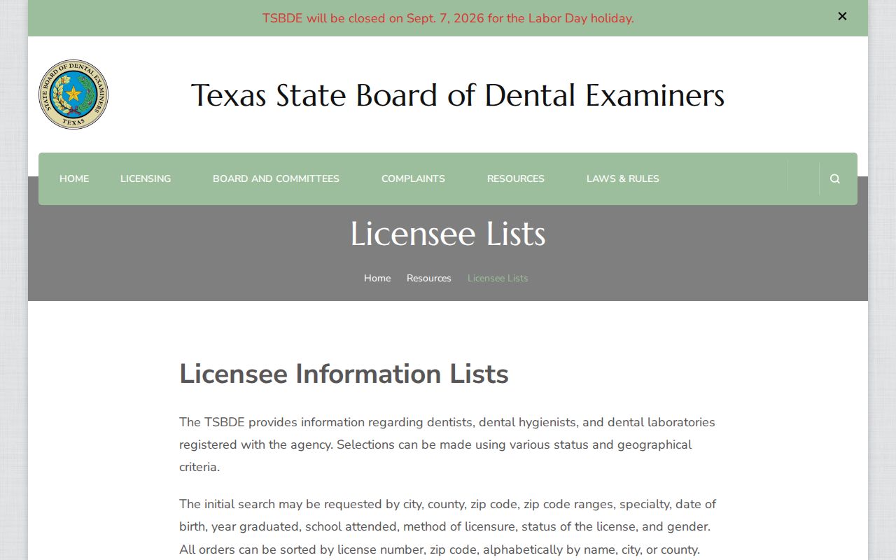 Weatherford resident lookup reference showing the Texas dental license lists