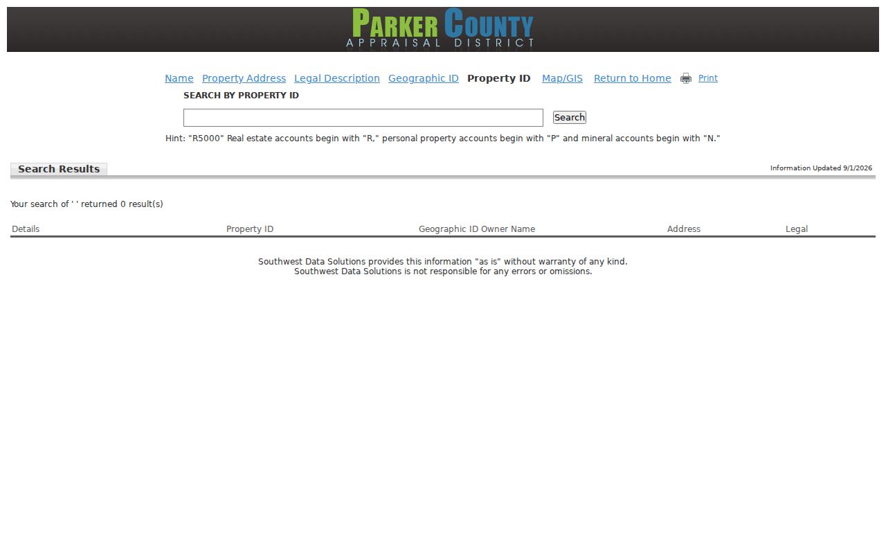 Weatherford street directory PCAD Property ID search
