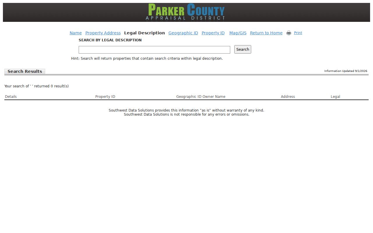 Weatherford street directory PCAD legal-description search